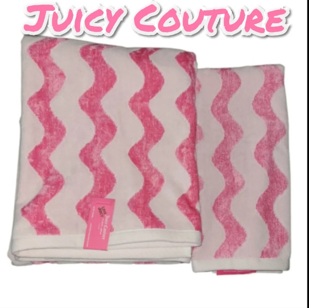 Juicy Couture Pink and Light Pink Wave Pattern Towel Set